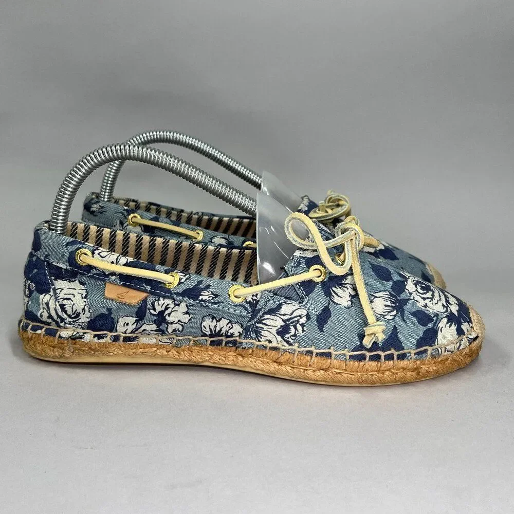 Sperry Loafers Women's Size 8 Blue Floral Print Espadrille Slip On Shoes